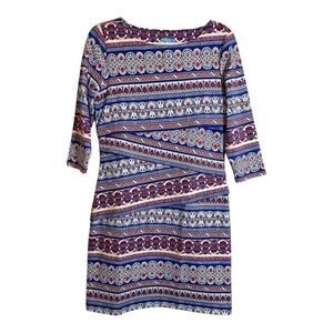 J. McLaughlin Nicola Crete Red White Blue Tiered Dress Size Medium